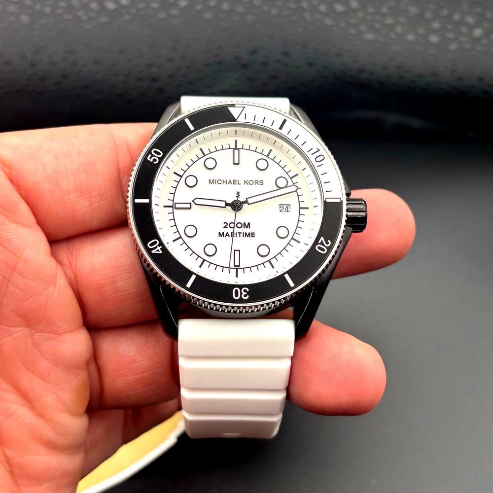 Michael Kors MK9159 Maritime 42mm White Silicone Strap Mens Dive Style Watch NIB - Picture 5 of 17